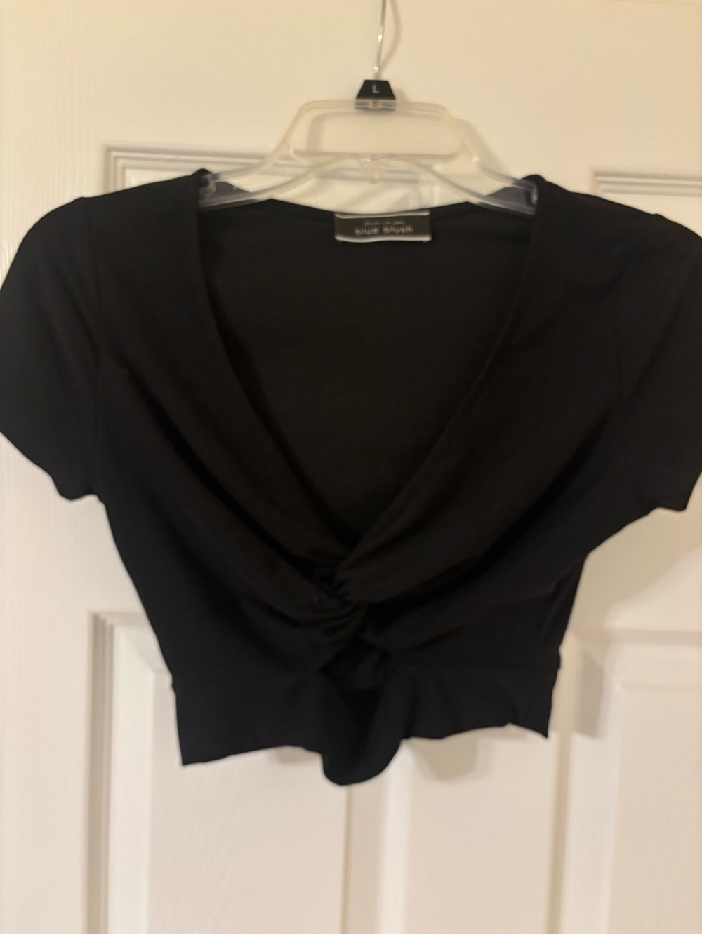 Blue Blush Black Twist-Front Crop Top